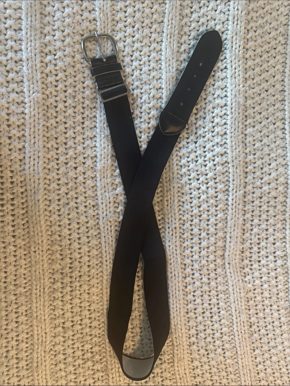 Men's Black Baseball Stretch Fabric Belt with Metal Buckle